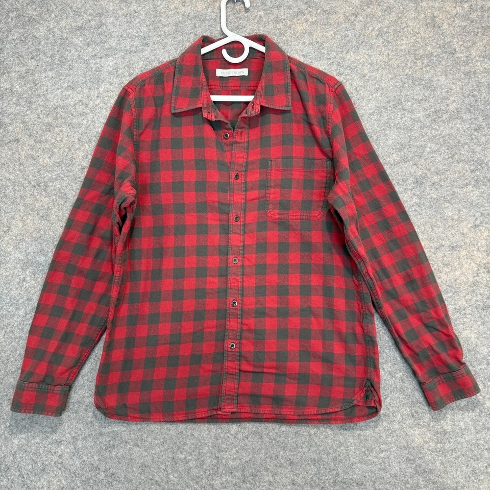 Outerknown Buffalo Plaid Flannel Button Shirt Mens Large Organic Cotton OK Red